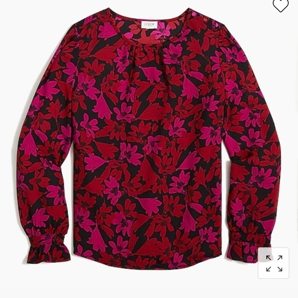 J Crew Factory Petite Printed button-neck top with ruffles BD266